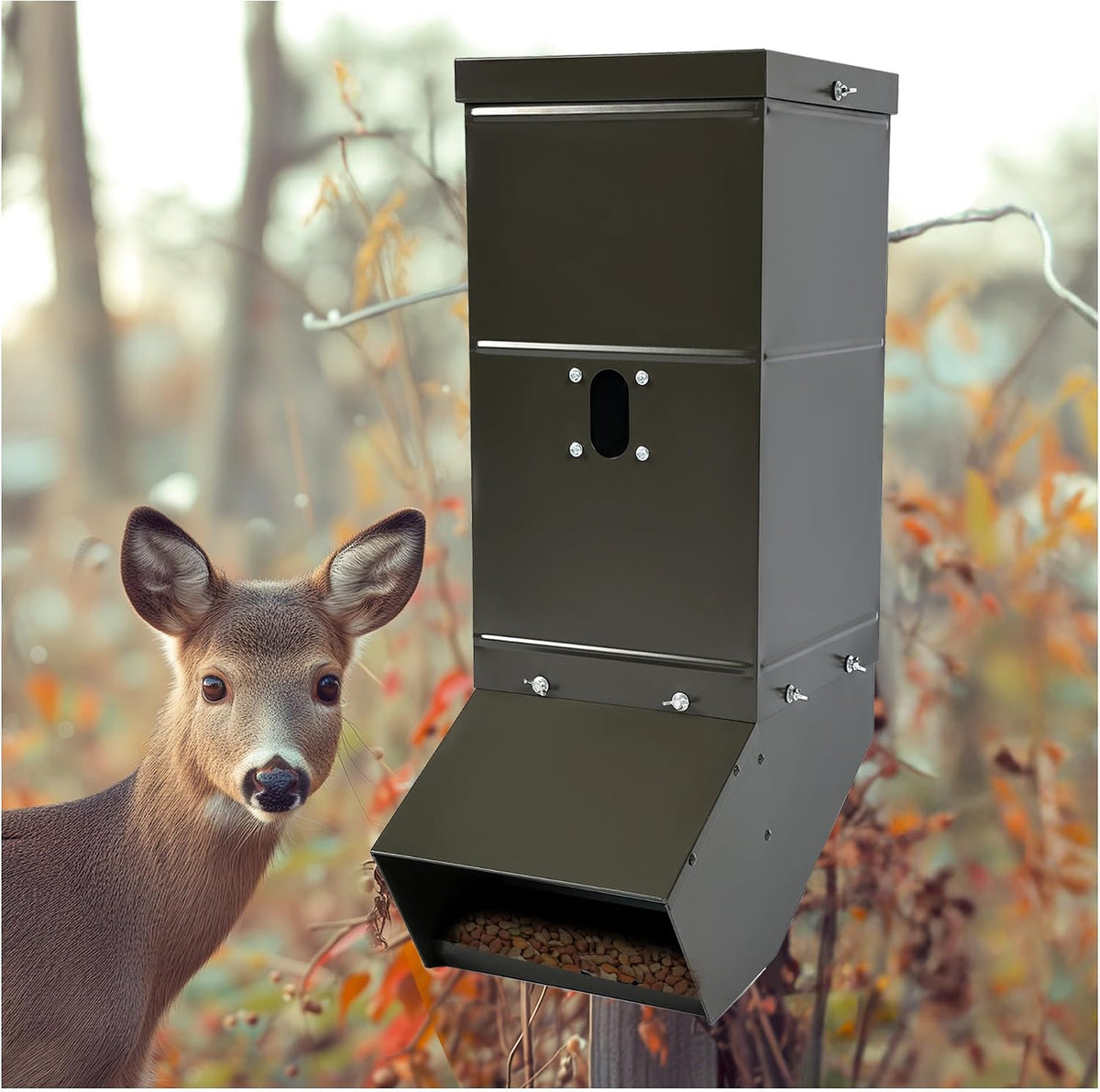 Tree Protein Deer Feeder with Waterproof Cover and Mounting Straps