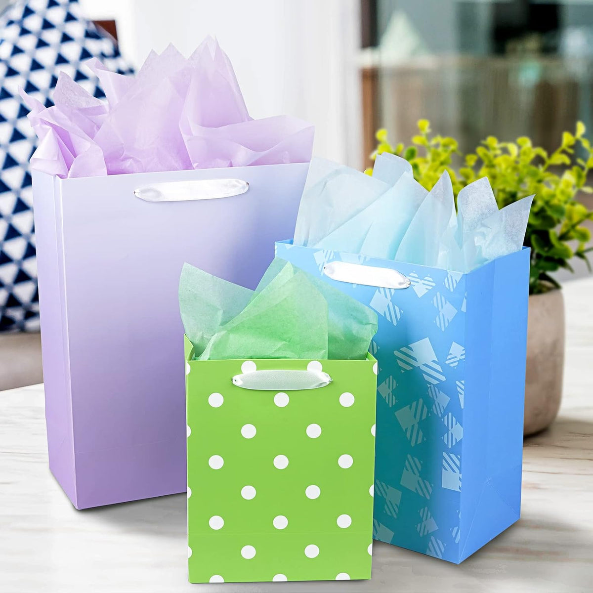12 Pack Gift Bags Assorted Sizes and Designs with Tissue Paper