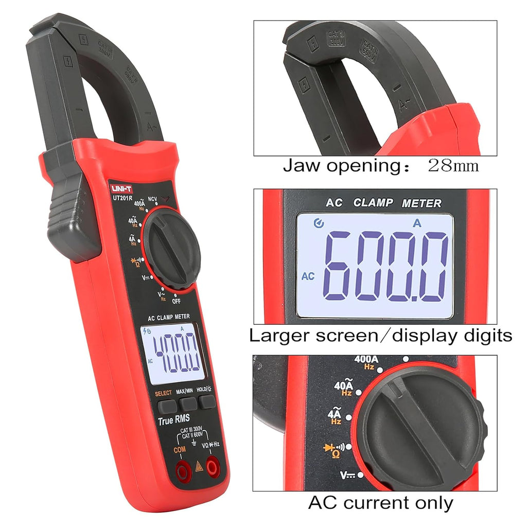 UNI-T UT201R Digital Clamp Meter 4000 Counts Multimeter Auto Range True RMS Clamp Meter DC Current Meter
