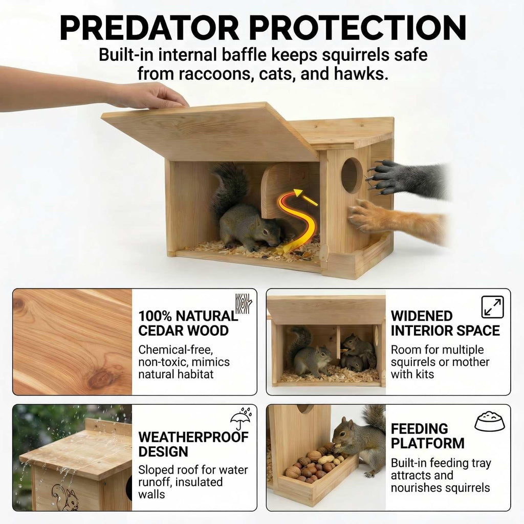 Extra Large Squirrel Houses for Outside 15.7" Outdoor Nest Box with Feeder
