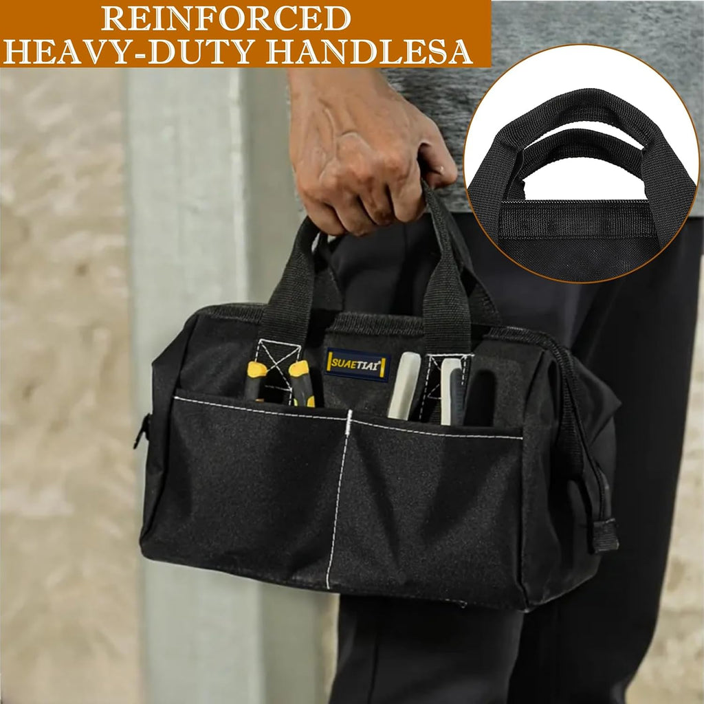 12 Inch Small Tool Bag for Men, Multi Pocket Small Tool Box, Canvas Tool Bags Organizer, Zipper Tool Tote for