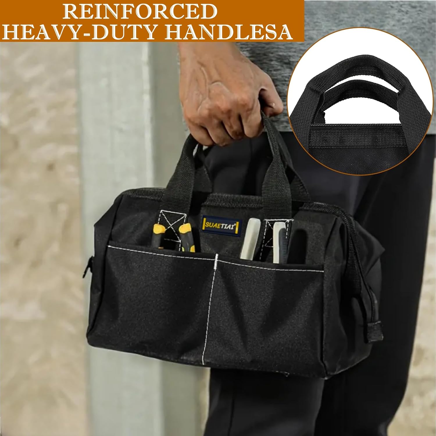 12 Inch Small Tool Bag for Men, Multi Pocket Small Tool Box, Canvas Tool Bags Organizer, Zipper Tool Tote for