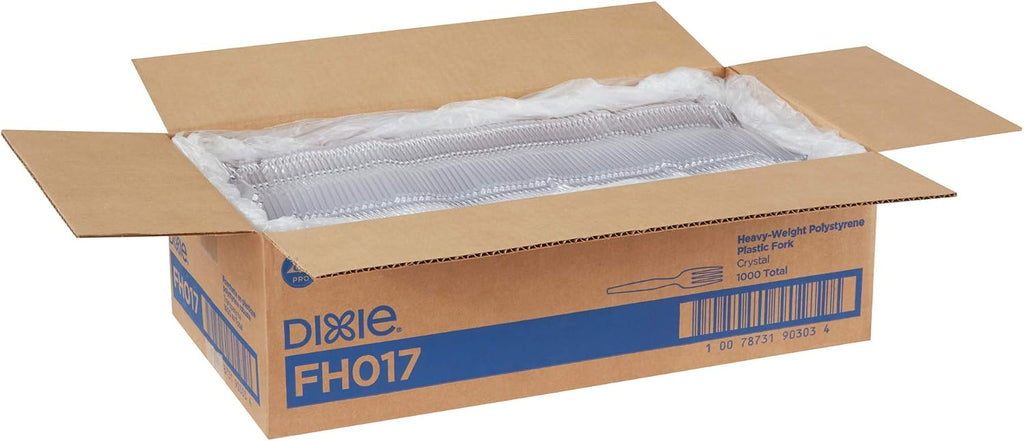 Dixie 7.13" Heavy-Weight Polystyrene Plastic Forks By GP PRO, Clear, 1000 Count, FH017