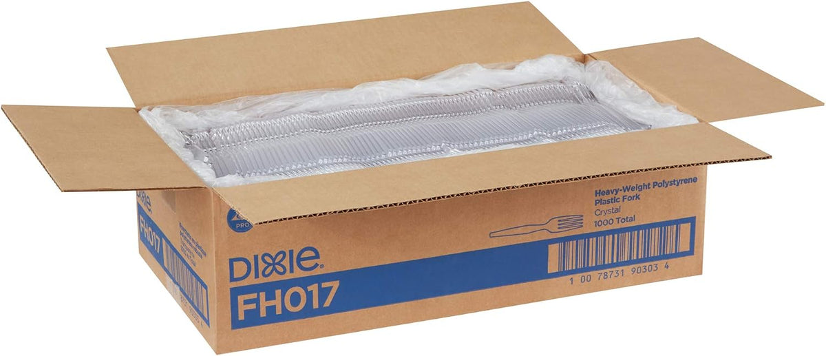 Dixie 7.13" Heavy-Weight Polystyrene Plastic Forks By GP PRO, Clear, 1000 Count, FH017