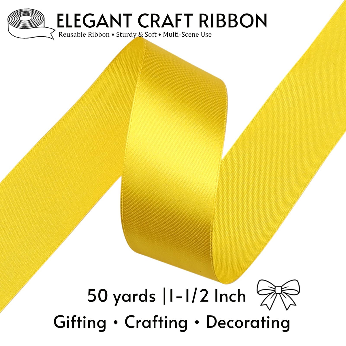 1-1/2 Inch Yellow Satin Ribbon 50 Yards Single Face Polyester