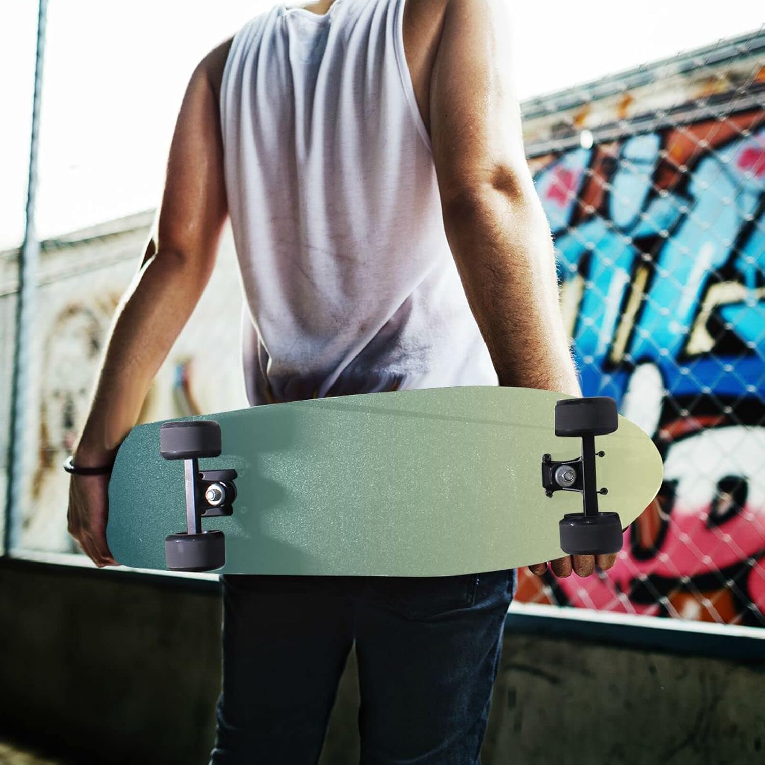 Green Gradient Skateboard Grip Tape Non Slip 44.1"x10.1" Longboard Grip Tapes Scooter Griptape Sheet Sticker Bubble