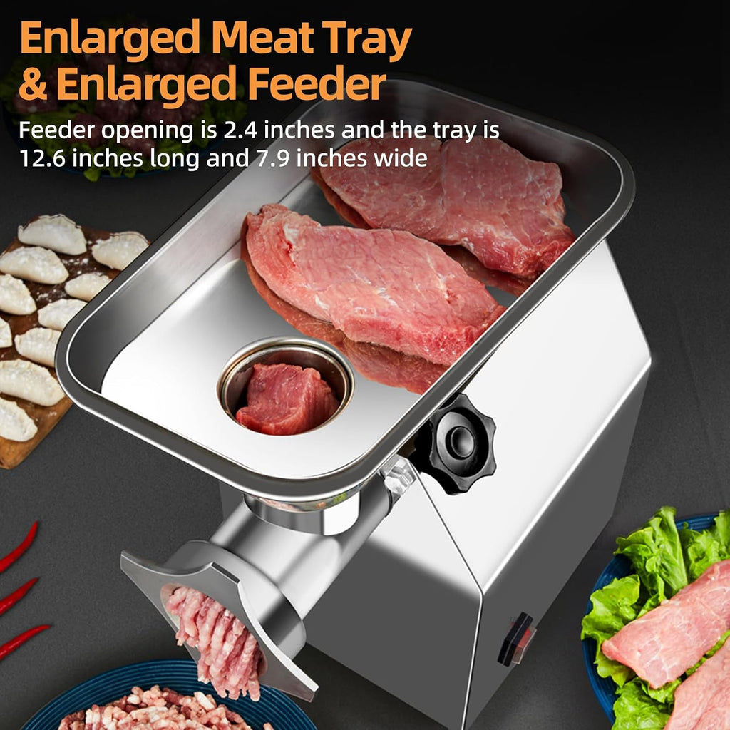 Commercial Meat Grinder Heavy Duty, 550W Electric Stainless Steel Meat Grinding Machine with 6/8mm Grinding Plates &