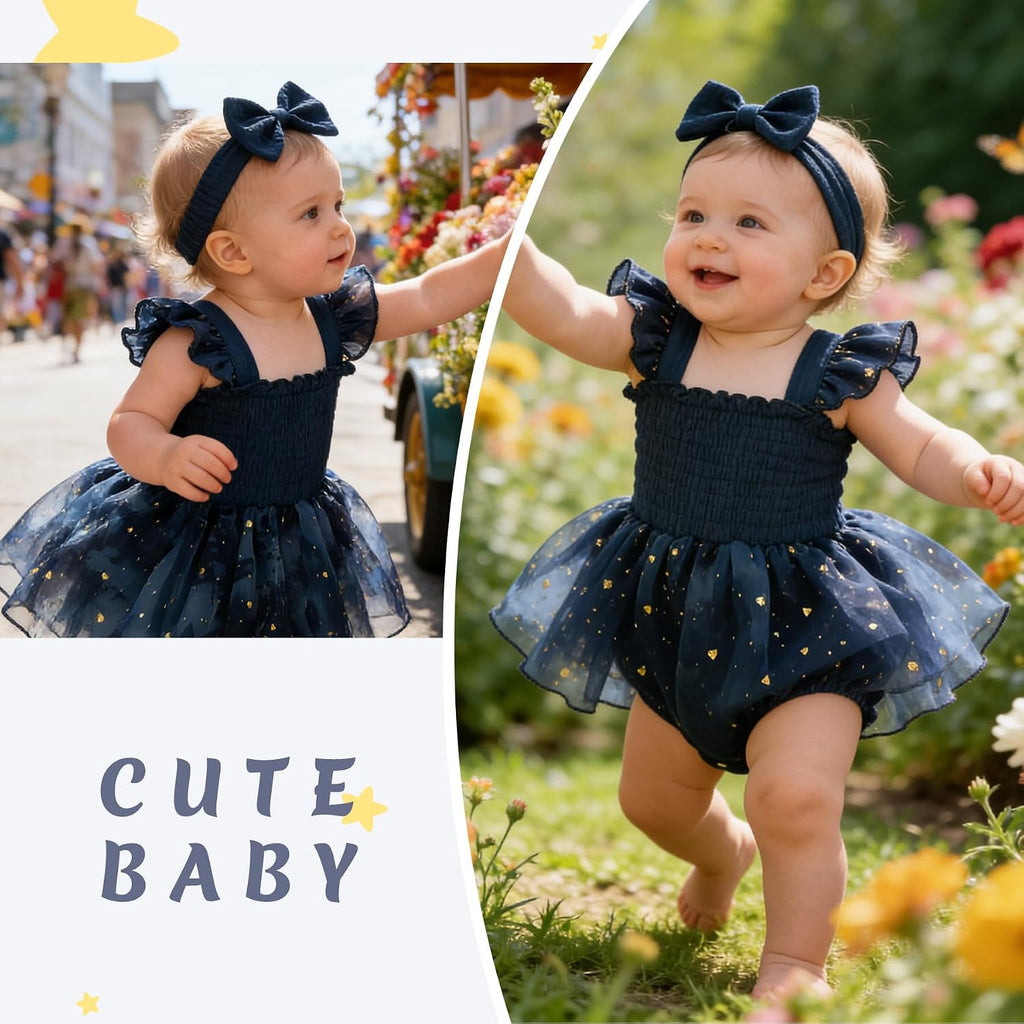 Baby Girl Tulle Romper Dress Infant Sleeveless Ruffle Bodysuit Tutu Skirt Toddler Summer Clothes with Headband