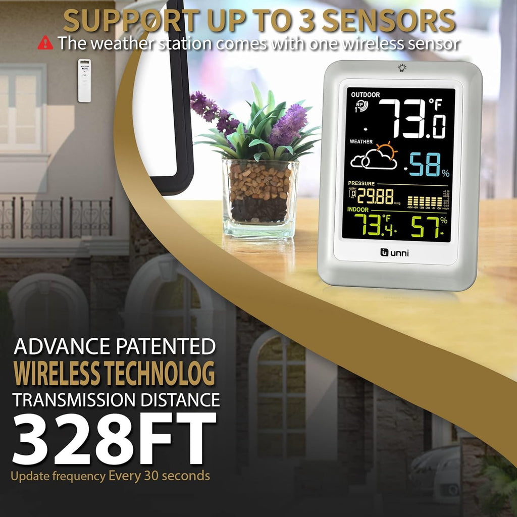Indoor Outdoor Thermometer Wireless Weather Station 330ft Sensor, Multi | 330ft Range Sensor and Adjustable