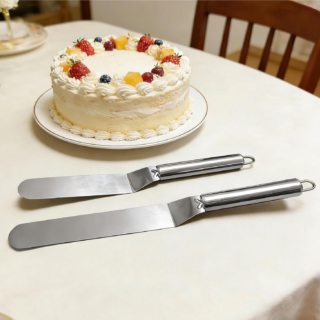 Offset Spatula Set - 2Pcs 6" & 8" Stainless Steel Icing Frosting Smoother - Cake Decorating Tools for Cake