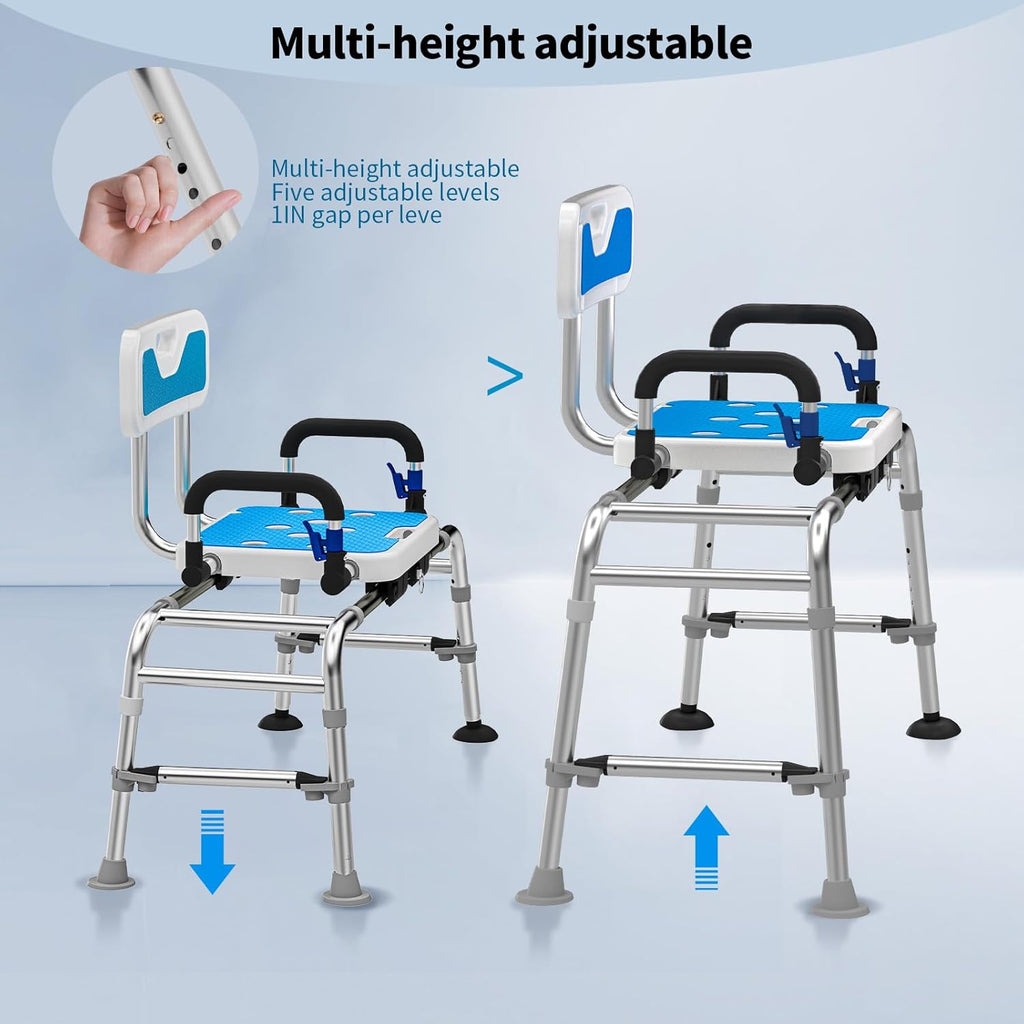 Sliding Shower Chair with Arms and Back, 500lbs Tub Transfer Benches with Non Slip Aluminum Body and Suction Cups