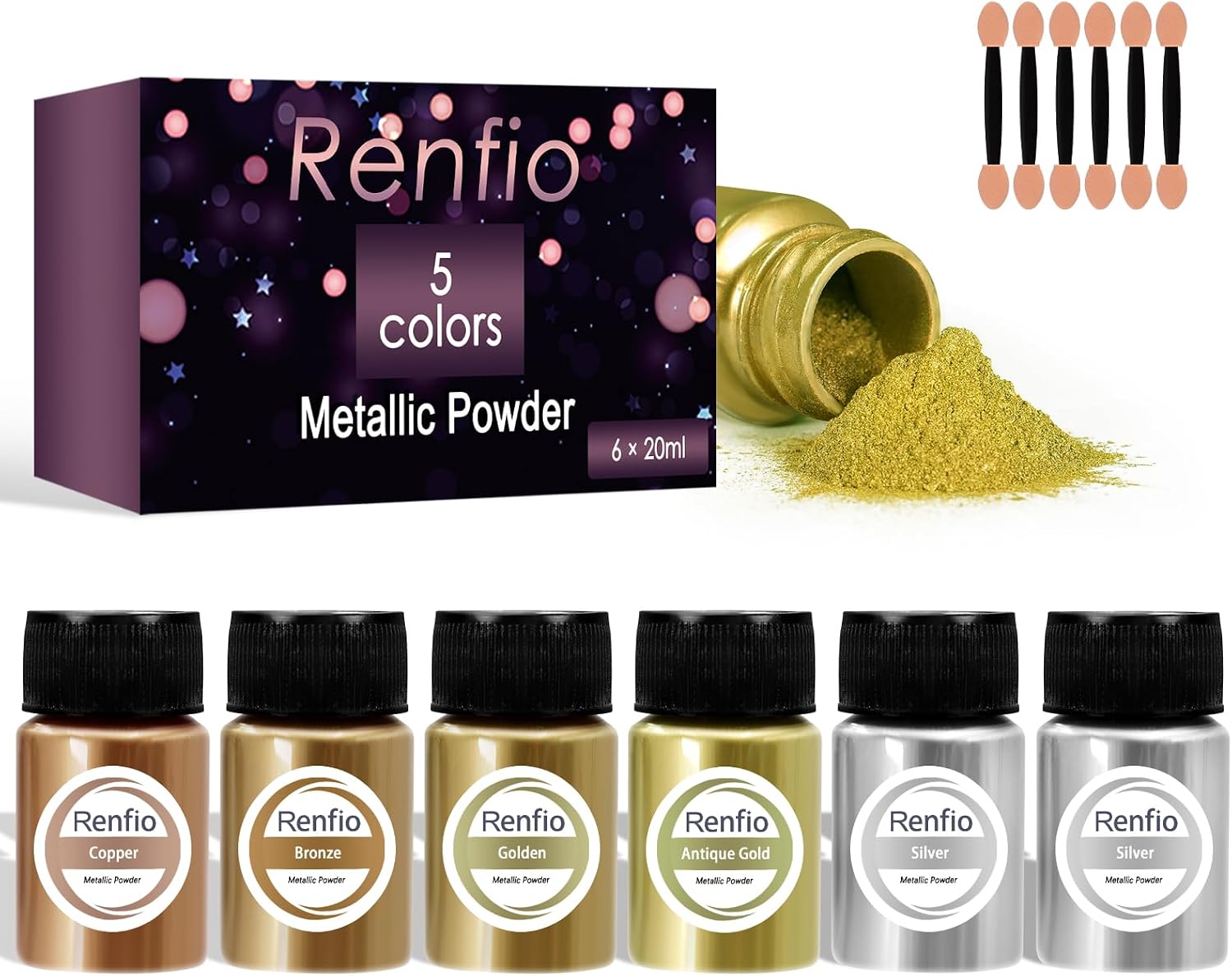 Metallic Pigment Powder, 5 Colors Gold Mica Powder for Resin | 6 X 20ml Metal Powder, Resin Color Pigment, Color