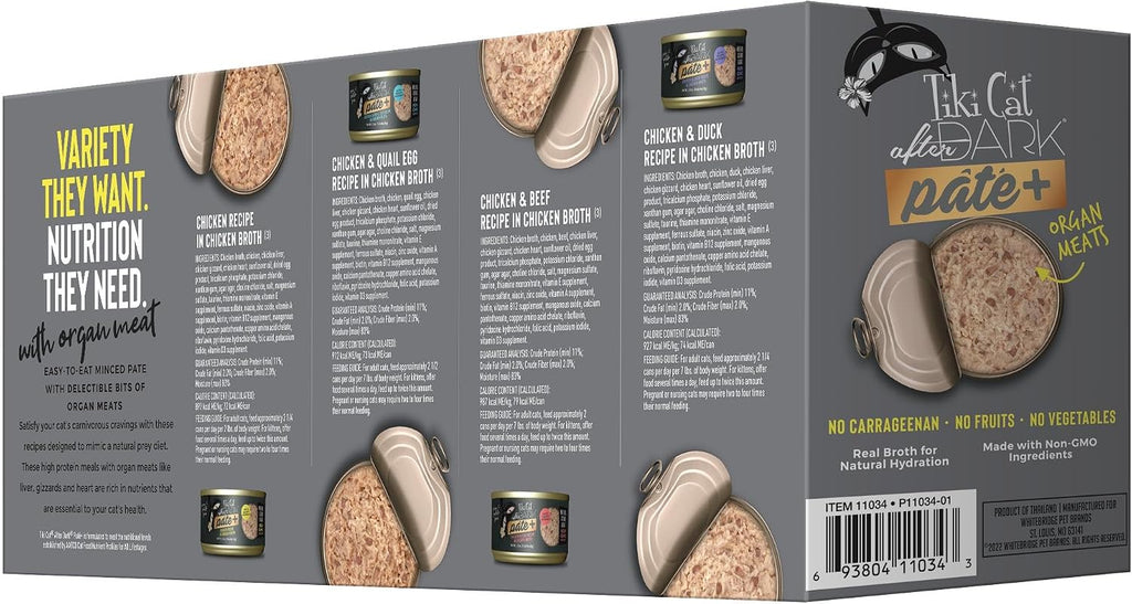 Tiki Cat After Dark Pate+ Wet Cat Food, Variety Pack, 2.8 oz Can (12 Count)