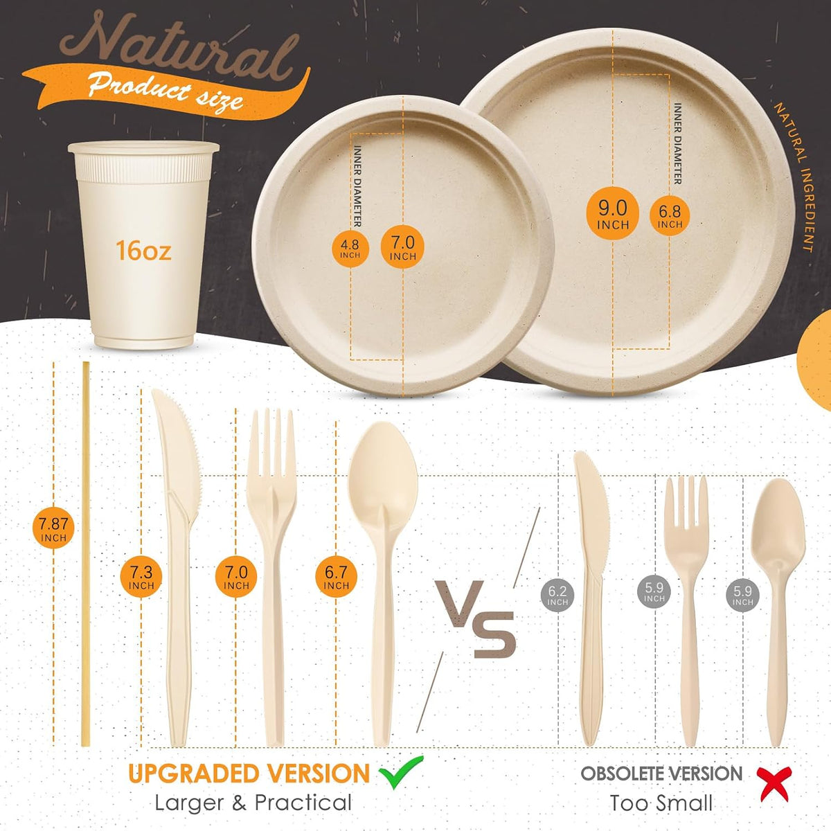 350pcs Compostable Plates Set Heavy-duty Disposable Plates Utensils