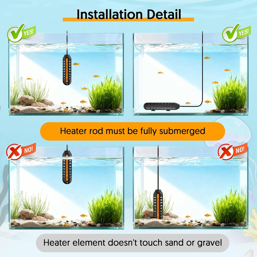 Aquarium Heater, 25W Adjustable Fish Tank Heater with Digital Display | External Temperature Controller, Submersible