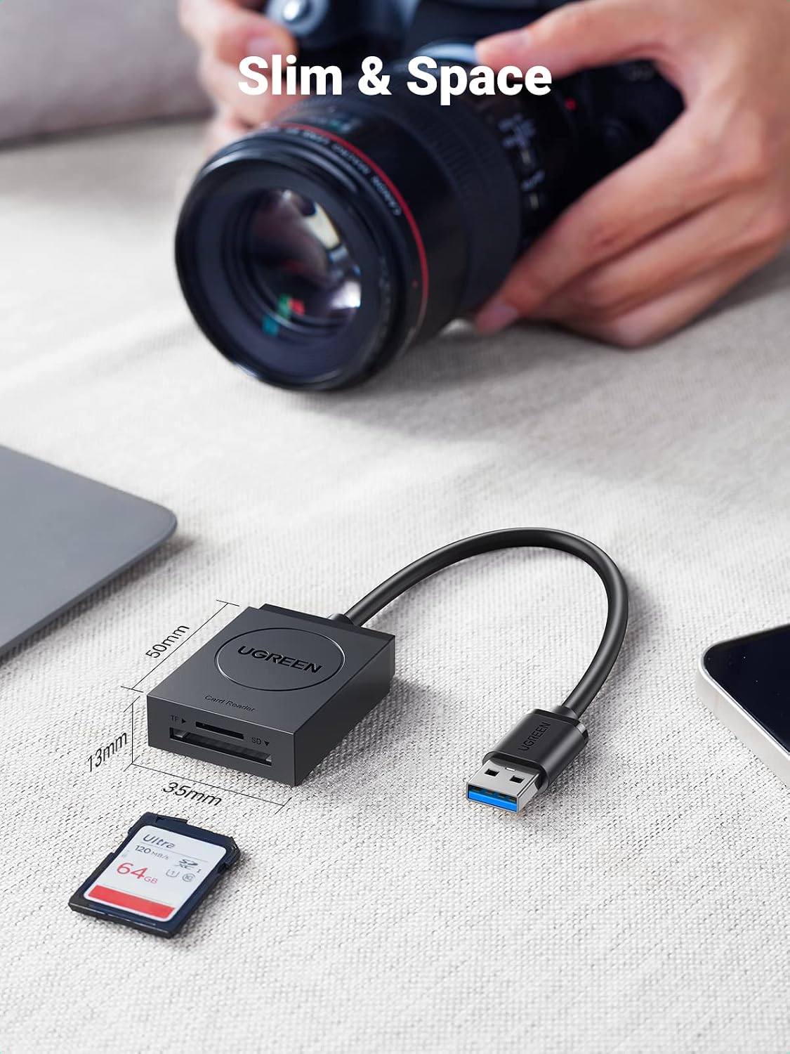 SD Card Reader USB 3.0 | Dual Slot Flash Memory Card Reader TF SD Micro SD for Mac Windows Linux Chrome Read 2 Cards