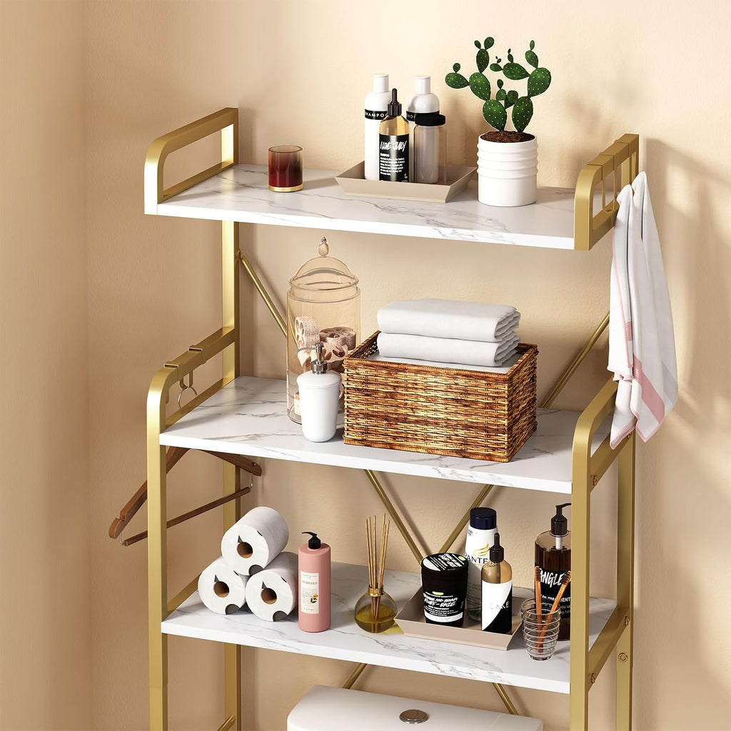 Over The Toilet Storage Rack with 3-Tier Shelves, Space Saver Toilet Shelf, Laundry Organizer with Hooks for Over