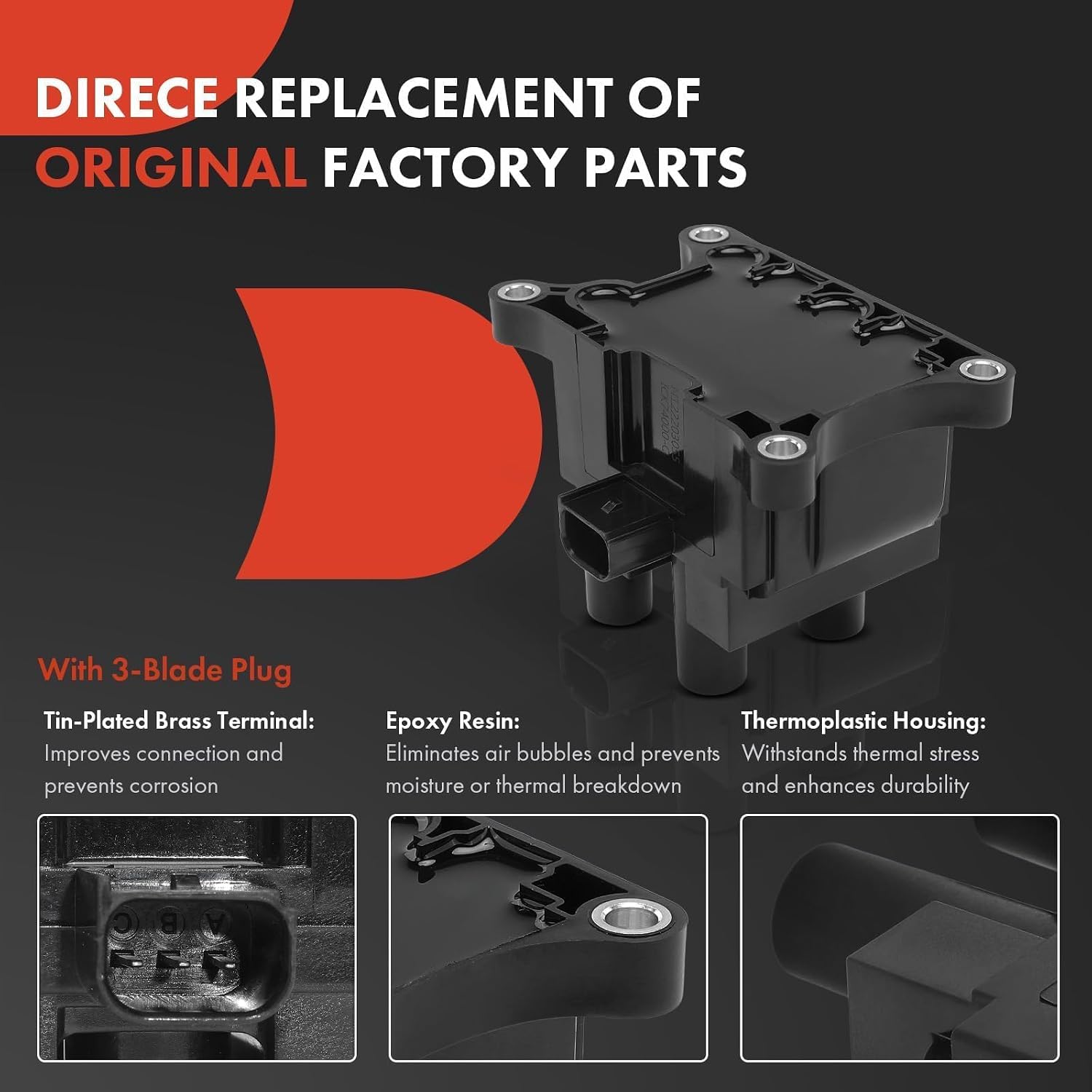 1 Ignition Coil with 4 Wire and 4 Iridium Spark Plug | Compatible with Ford Fiesta 2011-2019 1.6L