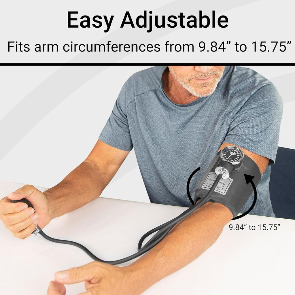 Manual Blood Pressure Cuff - Aneroid Sphygmomanometer with Case - BP Kit Monitor for Adults, Nurses - One Hand, One