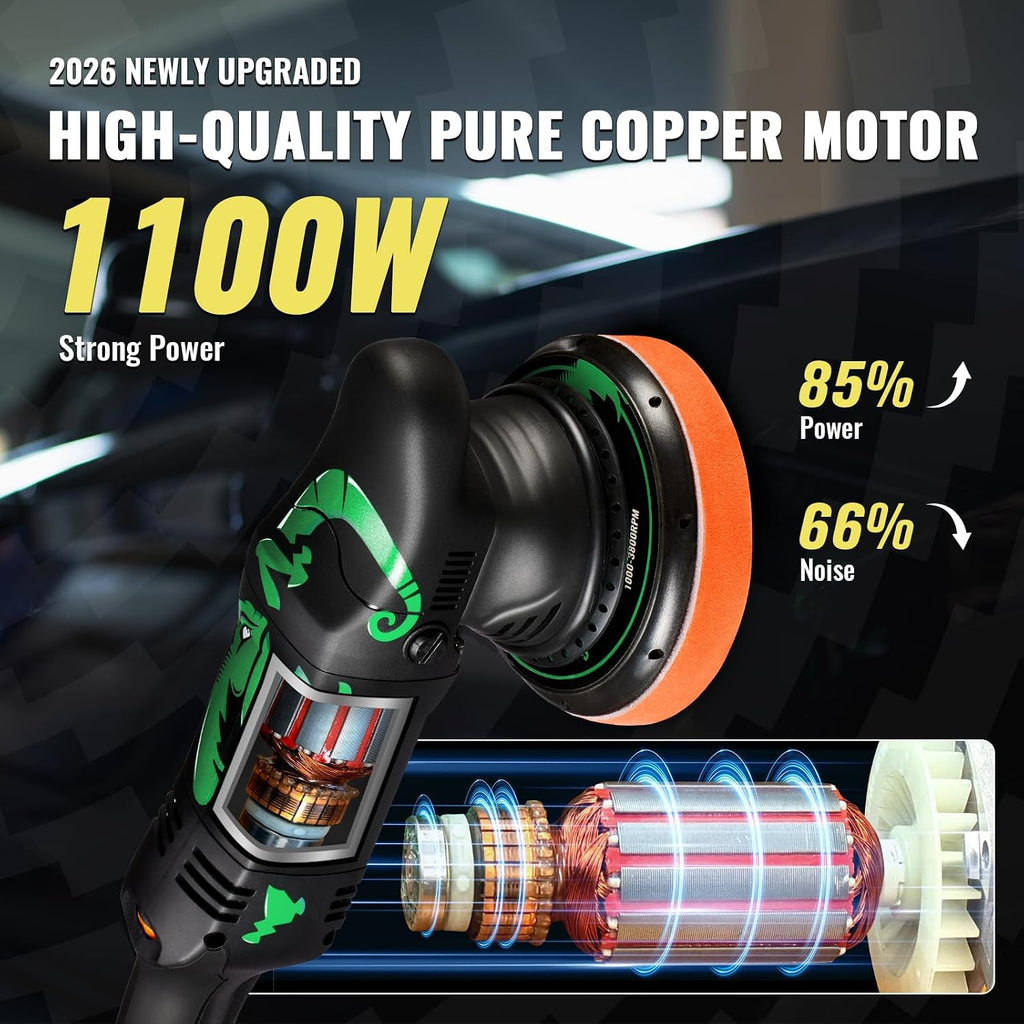 2026 New Dual Action Polisher, 15mm Random Orbital Car Buffer, 6 Variable Speeds (2500-5500RPM) 1100W DA Polisher
