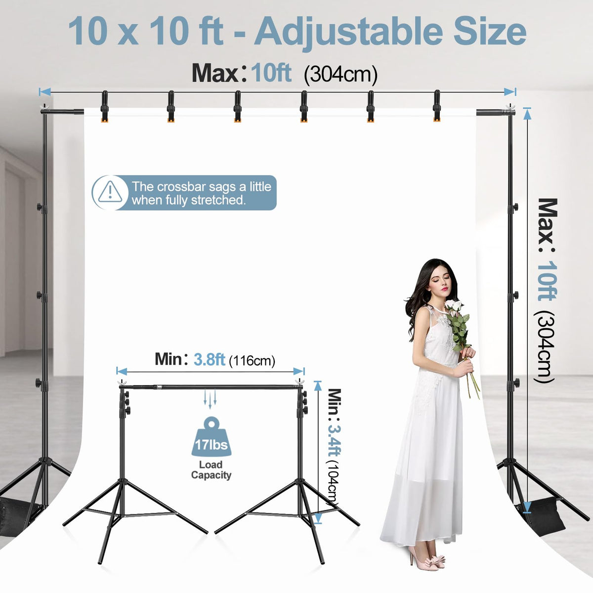 10x10FT Backdrop Stand Adjustable Back Drop Stand for Party Wedding