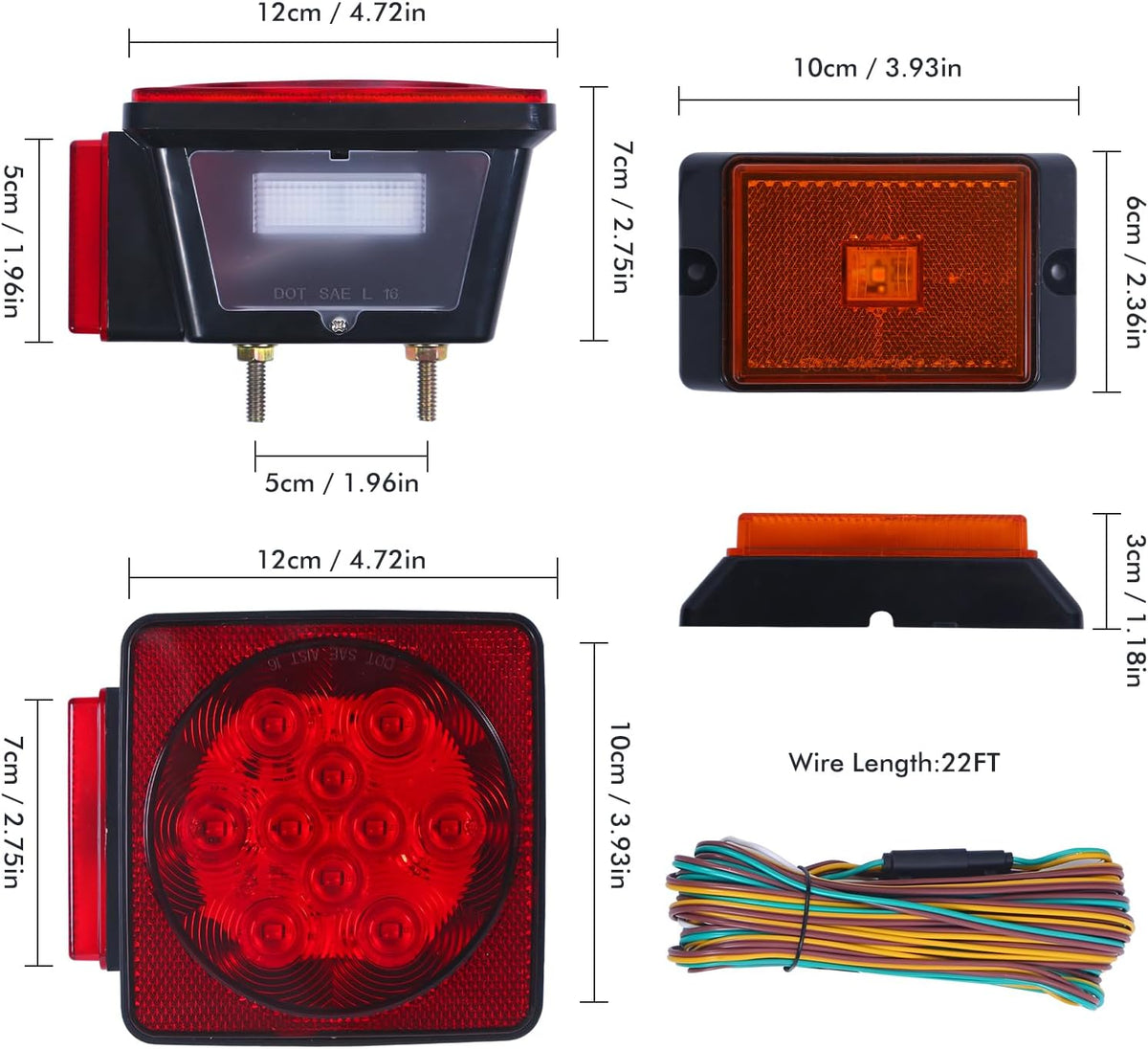 70205 Trailer Light Kit - 12V All LED, Left and Right Waterproof Submersible for Trailers, Boat Trailer Truck Marine