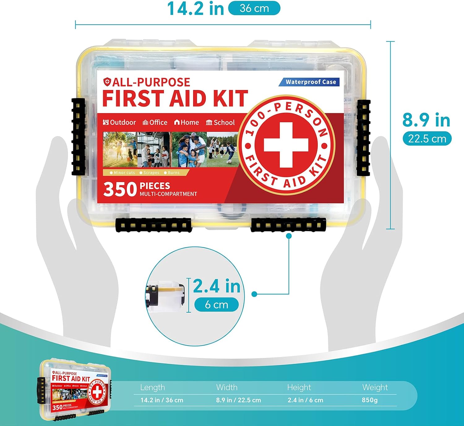 350-Piece All-Purpose 100-Person Emergency First Aid Kit – Waterproof Plastic Case | Clearly Organized for Fast