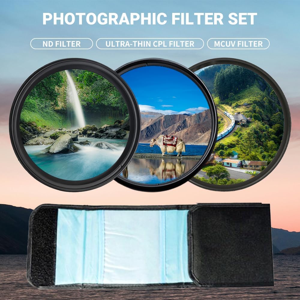 82mm UV/CPL/ND Lens Filter Kit (3 Pieces),Multi-Coated UV Protector, CPL Polarizing and ND2-ND400 Neutral Density