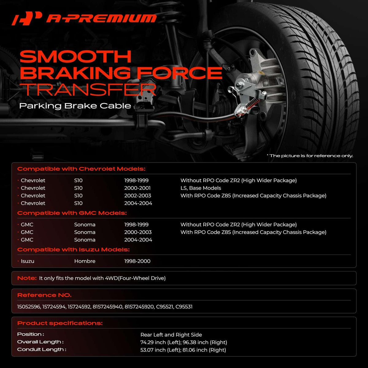 A-Premium Rear Parking Brake Cable Assembly
