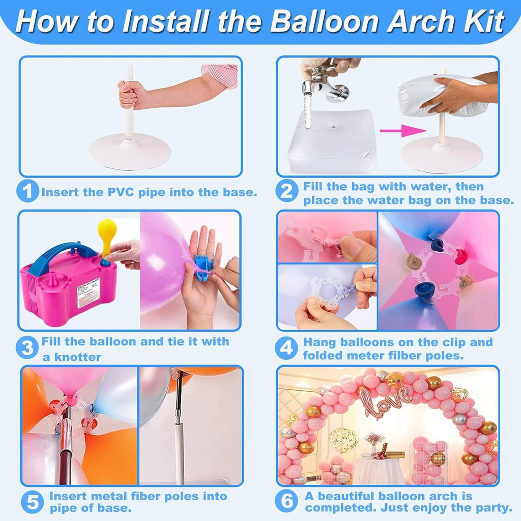 Balloon Arch Kit and Balloon Pump, 10FT Width 9FT Height Adjustable Balloon Arch Stand with NEW DESIGNED 2 Balloon