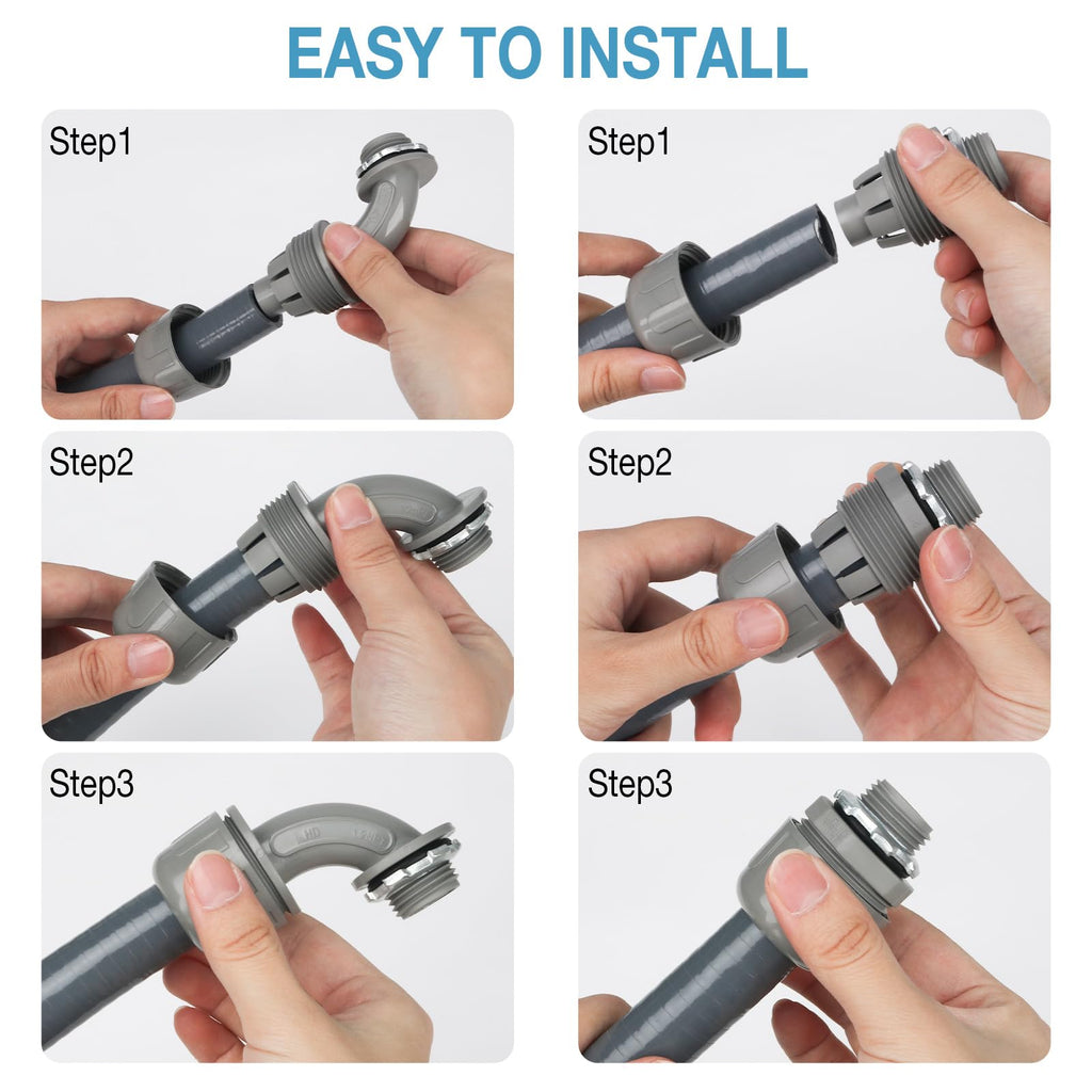 1/2 Inch 10 ft Liquid Tight Conduit Kit, Flexible Electrical Conduit Kit