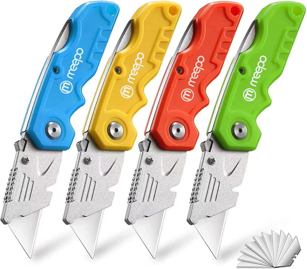 4-Pack Box Cutter, Colorful Folding Utility Knife w/ 10 pcs Blades