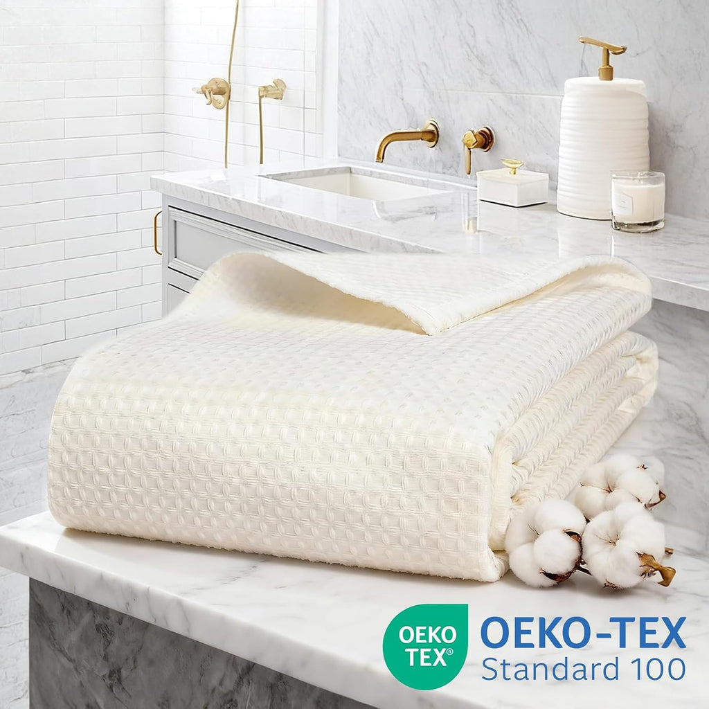 Waterproof No Hooks Waffle Shower Curtain, 260GSM Heavy Duty Fabric, with 10 Durable Split Grommets, Luxury Hotel Spa