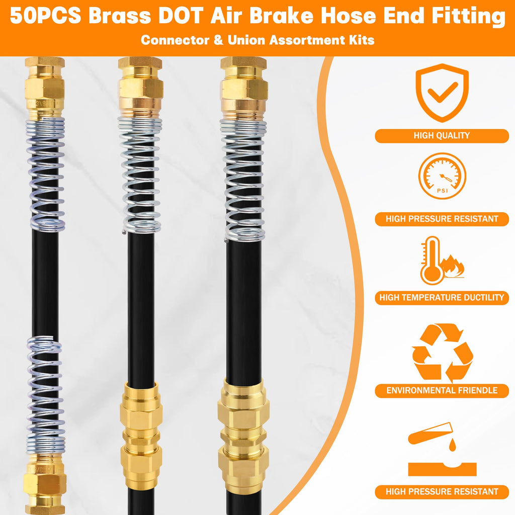 32PCS Brass DOT Air Brake Hose End Fitting Assortment Kit for Replacement