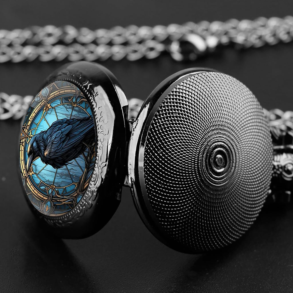 Vintage Glass Dome Mini Pocket Watch for Women Men with Chain,Black | Mini Retro Pocket Watch