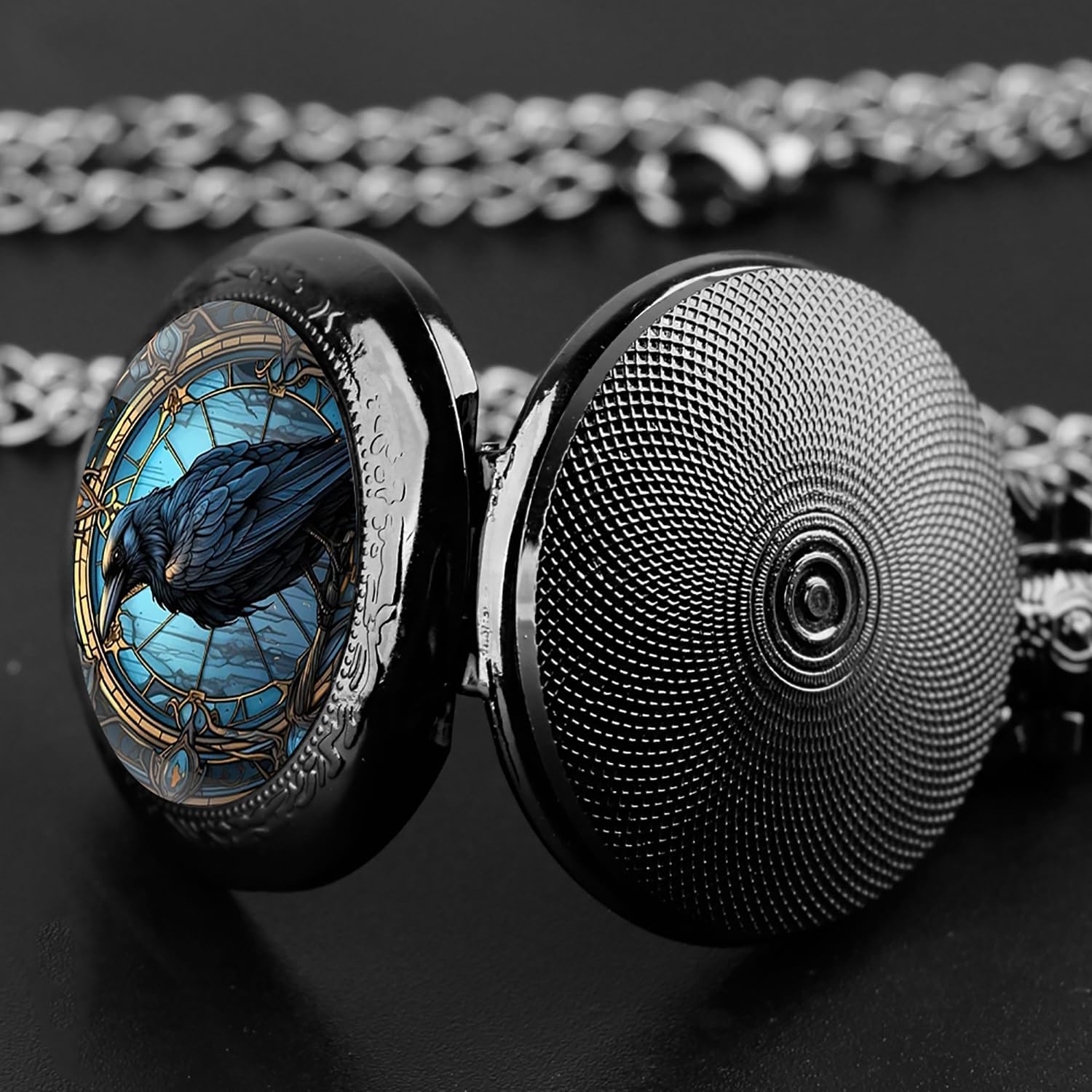 Vintage Glass Dome Mini Pocket Watch for Women Men with Chain,Black | Mini Retro Pocket Watch