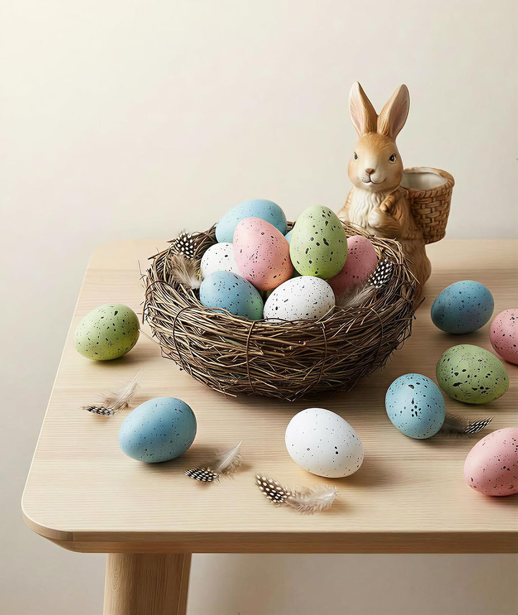 Easter Speckled Eggs Decorations - Bulk Plastic Easter Eggs for Spring Decor Displays, 2.4In Realistic Speckled Eggs