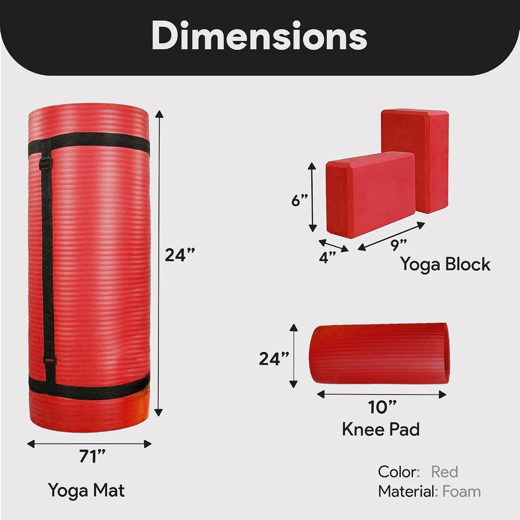 71x24 Inches Yoga Mat with Knee Pad and Optional Blocks – Extra 1-Inch Thick Non-Slip Foam with Anti-Tear Surface and