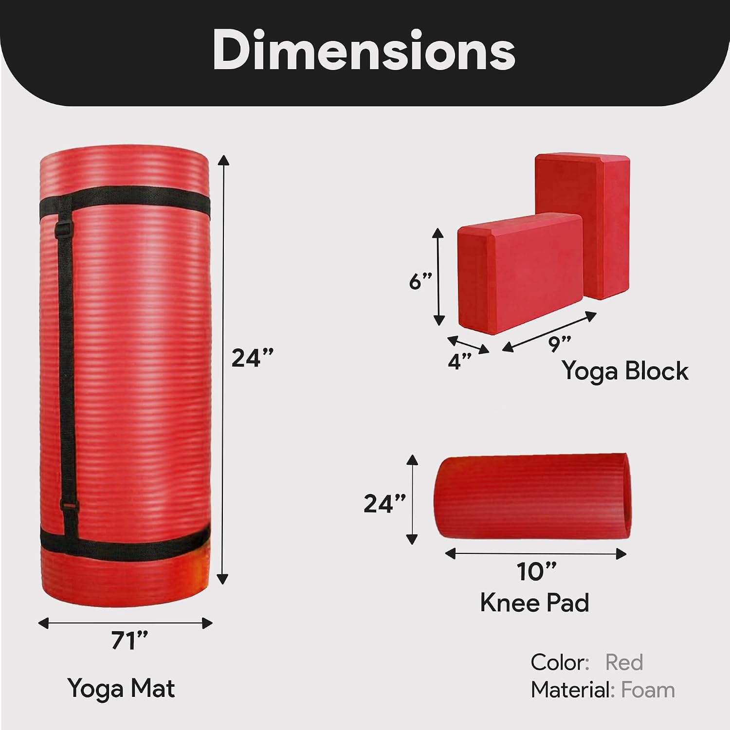 71x24 Inches Yoga Mat with Knee Pad and Optional Blocks – Extra 1-Inch Thick Non-Slip Foam with Anti-Tear Surface and