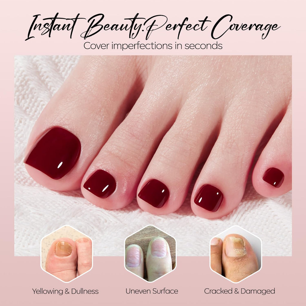 Press on Toenails Short, Burgundy Red Toe Press on Nails Square
