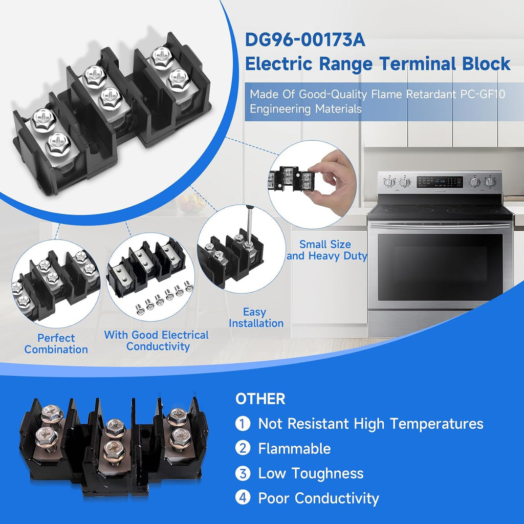 DG96-00173A Range Terminal Block Replacement Compatible with Samsung Electric Range/Stove/Ovens, DG65-00003A Terminal Block Replace AP5306090 3282643 WB17T10011, 600V 65A 3 Positions Dual Row
