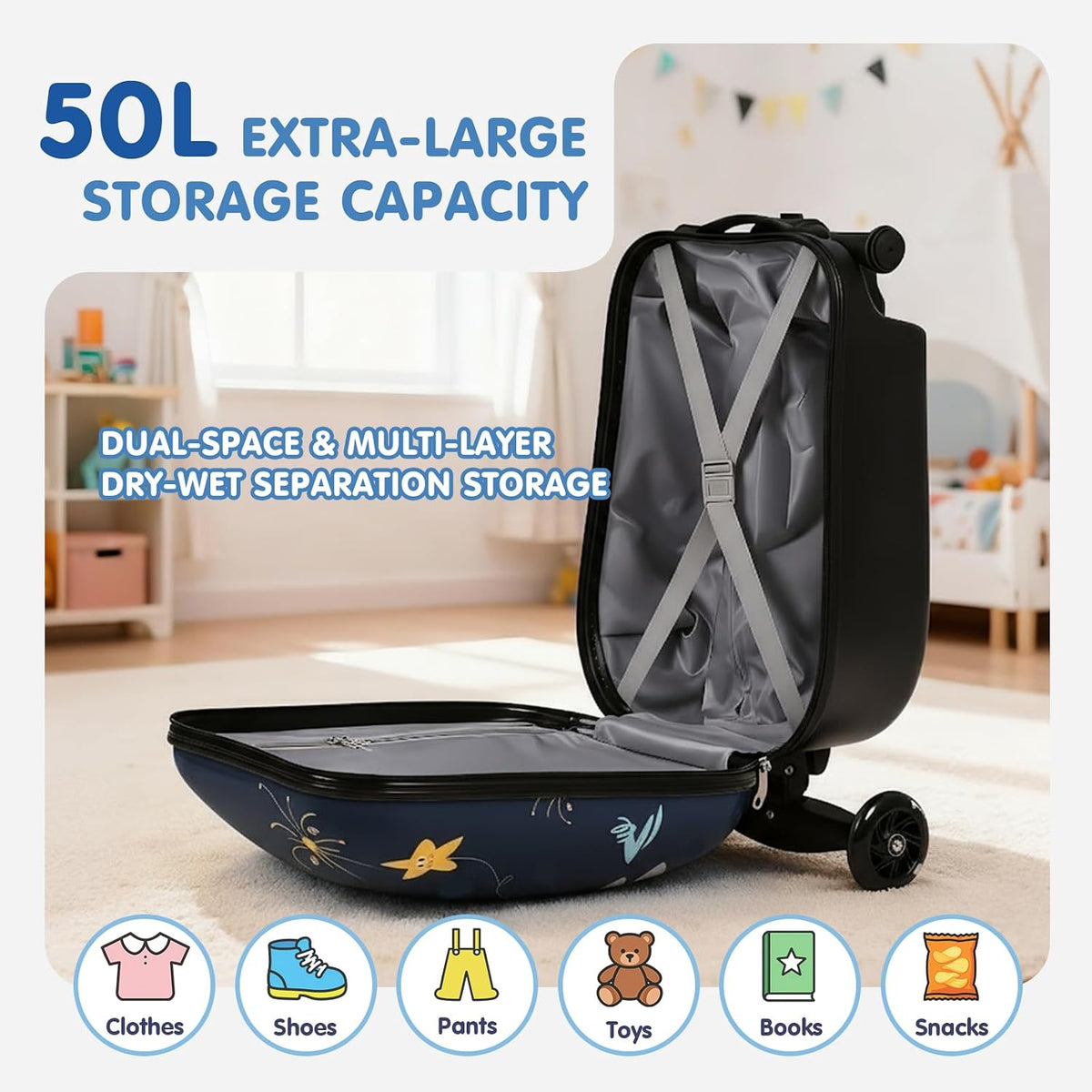 4-in-1 Dinosaur Scooter Luggage for Kids, Detachable Ride-On Suitcase