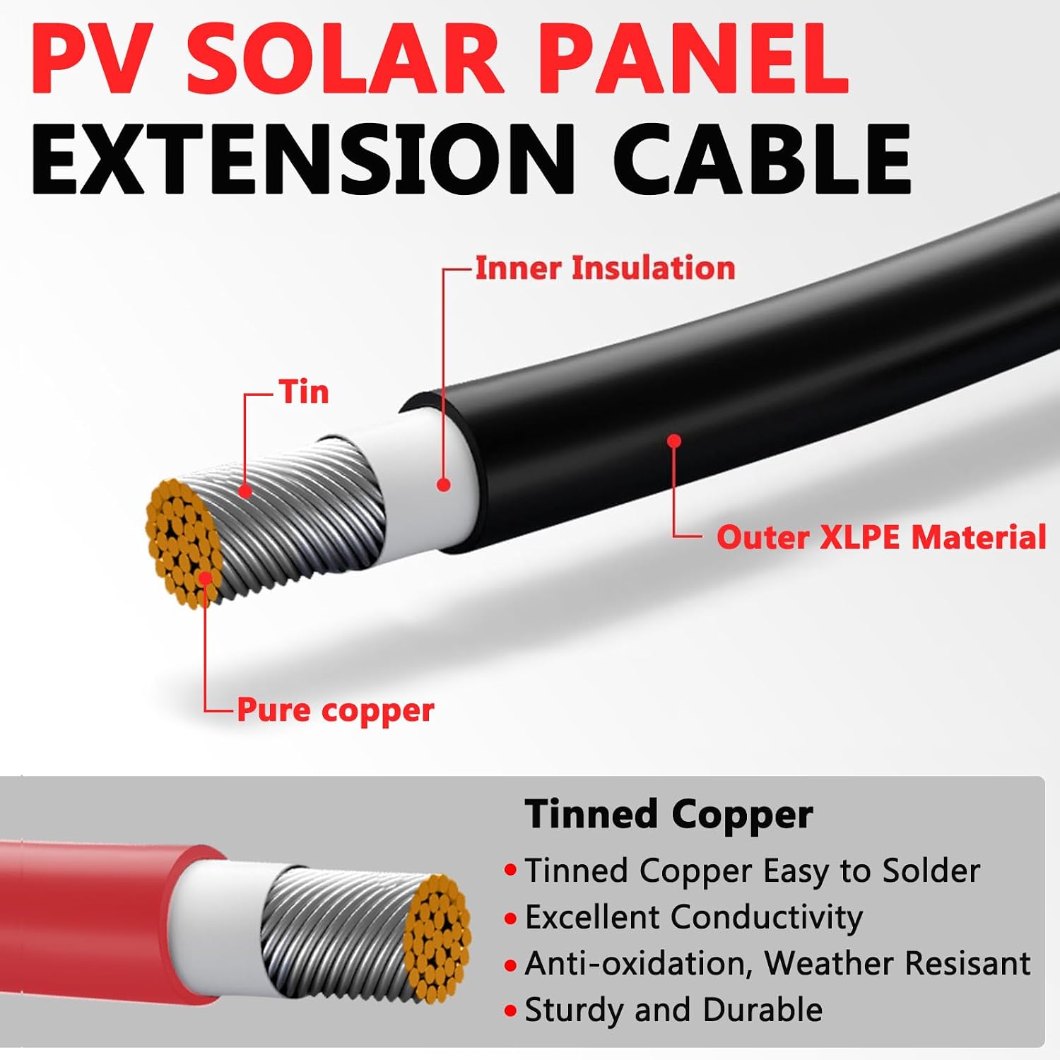 2x30 Feet Solar Panel Extension Cable- 10AWG Solar Cable Solar Panel Cable with Female and Male Waterproof Connectors