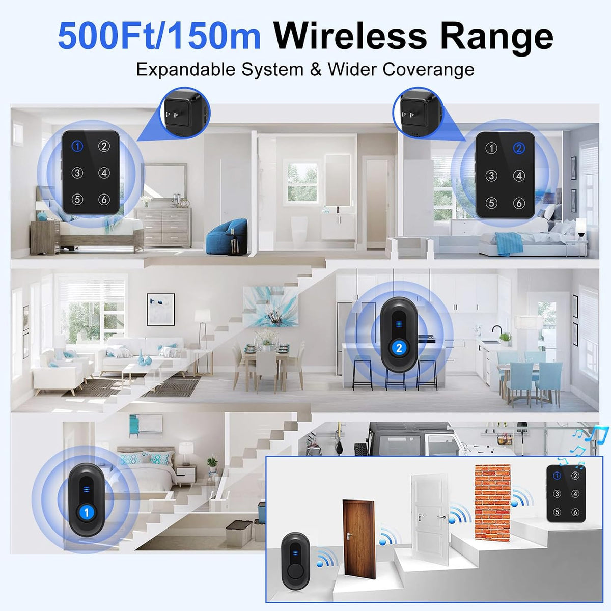 Wireless Caregiver Pager Call Button Nurse Call System 500Ft Range with LED Number Display for