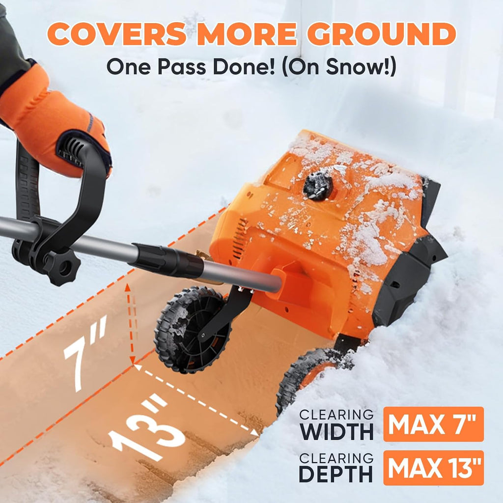 Cordless Snow Shovel, 3500W Battery Snow Blower with Dual 6.0Ah Anti-Freeze Batteries & Base Plate, 25.6Ft Throw