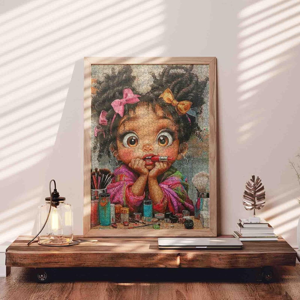 1000 Piece Jigsaw Puzzle for Adults Cute Girl Makeup Scene Puzzle 19.7 x 27.6 Inches Beauty Big Eyes Colorful Little