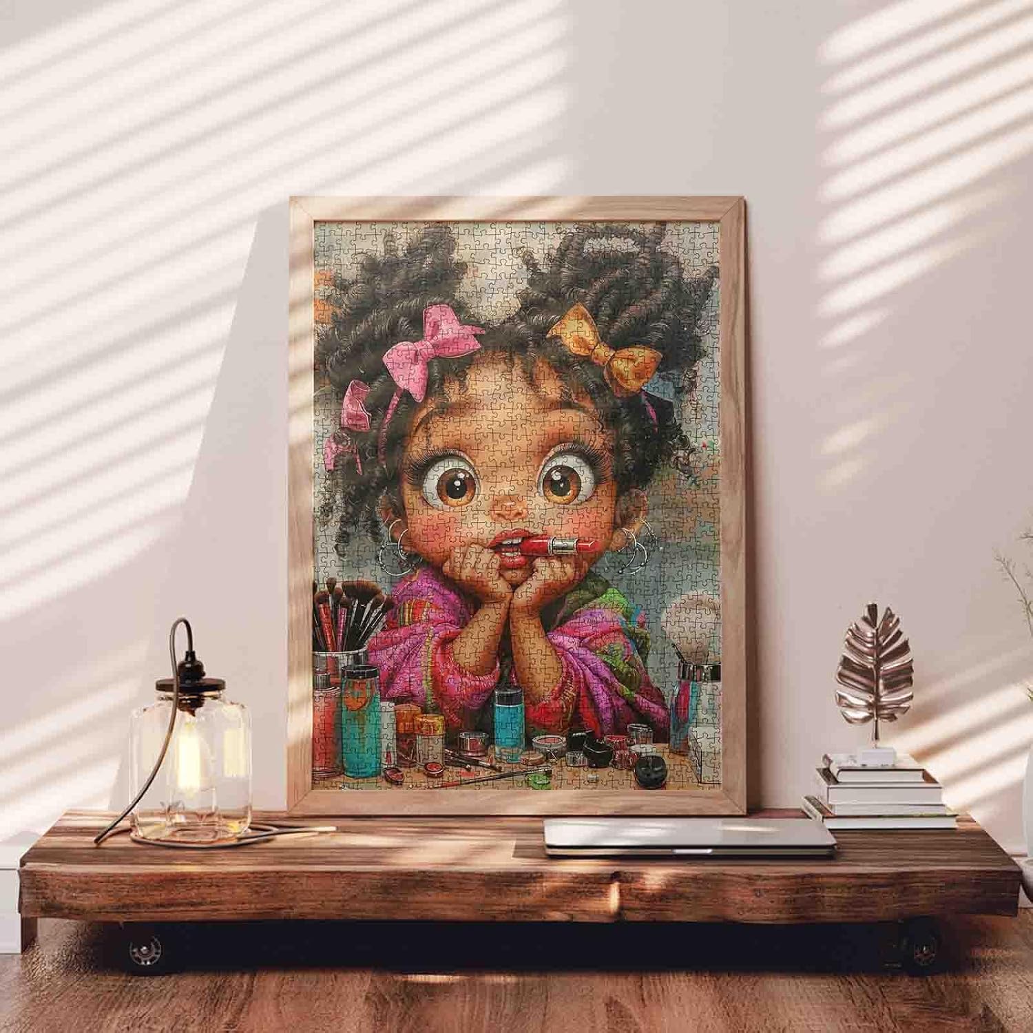 1000 Piece Jigsaw Puzzle for Adults Cute Girl Makeup Scene Puzzle 19.7 x 27.6 Inches Beauty Big Eyes Colorful Little