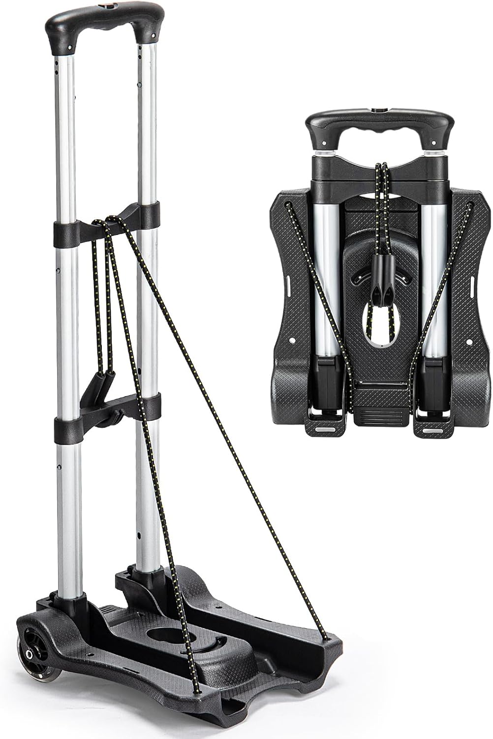 Small Folding Hand Truck Dolly with 2 Wheels, Foldable Luggage Cart, Lightweight Aluminum Collapsible Trolly Portable