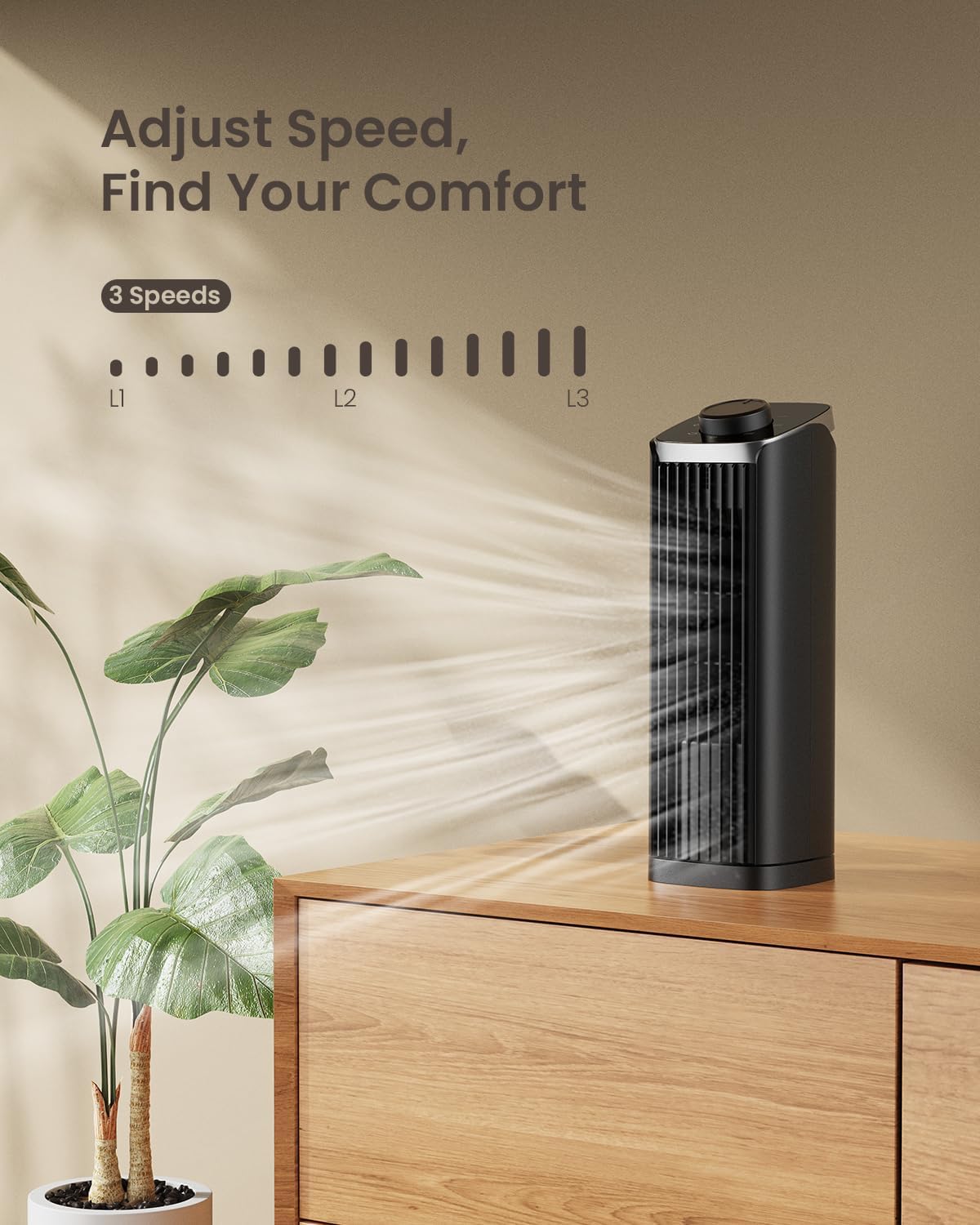 Fan for Bedroom, 13" Tower Fan with 3 Speeds Max 23ft/s, 70° Oscillating Desk Fan, Bladeless Standing Fan, Portable