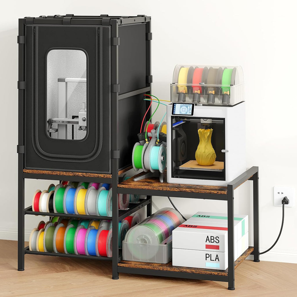 3D PrinterTable with Dustproof & Noise Reducing Enclosure —4-Tier 3D Print Stand & Filament Organized for Home
